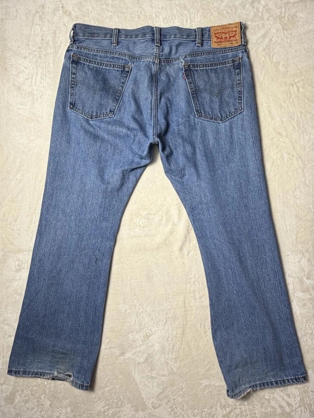 Levi's 517 Bootcut Jeans Mens 36x30 Blue Wash WaterLess Denim Pants Distressed